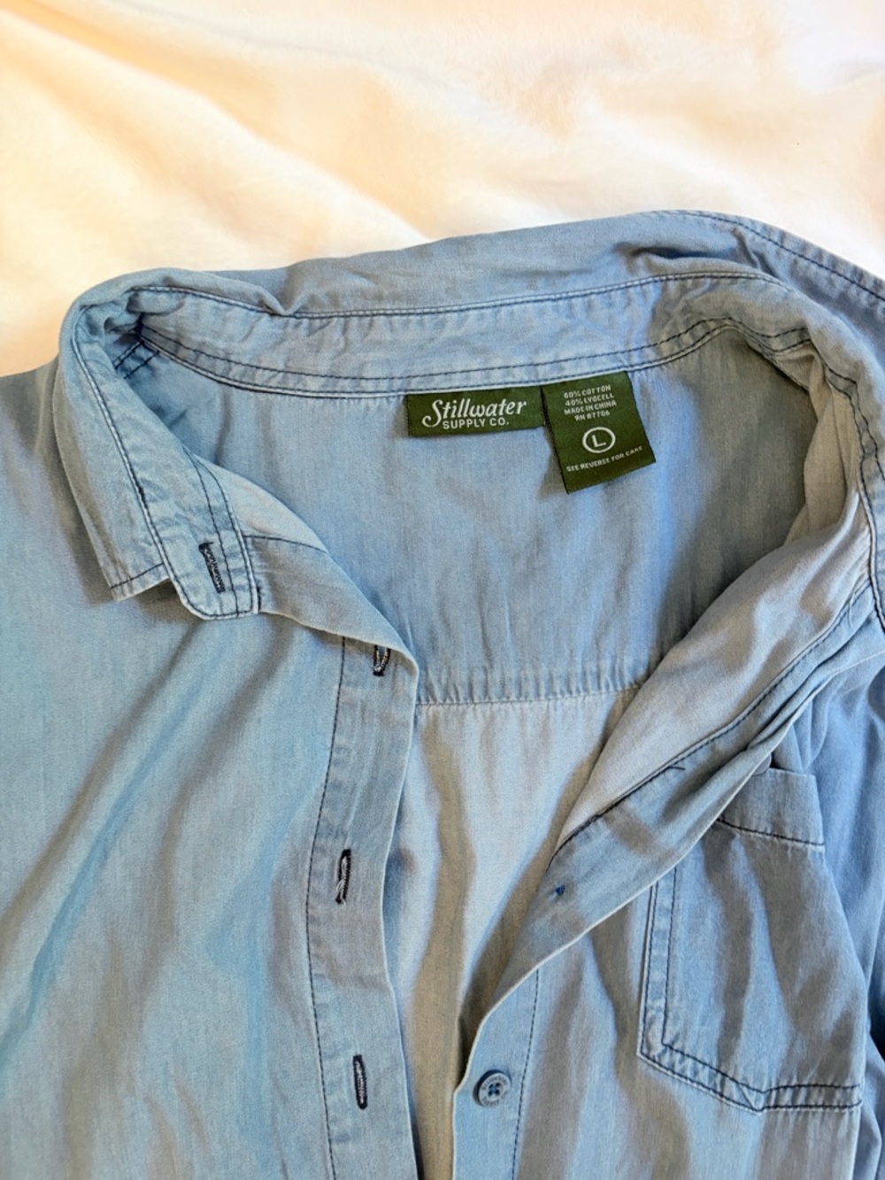 Stillwater Supply Co. Light Blue Denim Shirt Dress Tie Waist Tencel Large - Picture 2 of 7